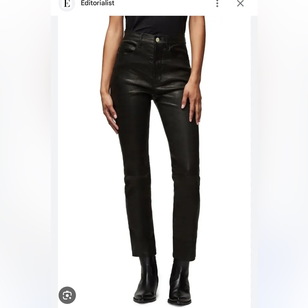 $950 FRAME Le Sylvie high waist slender straight leg Lambskin leather pants 25